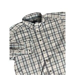 Ariat Men Medium Shirt Pro Series Button Down Blue White Long Sleeves Plaid Logo